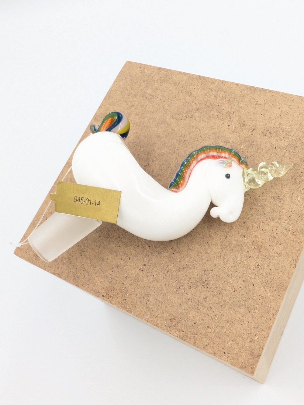 White Glass Unicorn 14 mm Bowl with Rainbow Mane